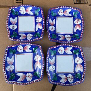 Vietri Solimene Campagna Square Fish Plate 7.5" Bundle Of 4